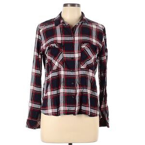 Bershka Plaid Long Sleeve Button Up Shirt Women's Large Red Blue White